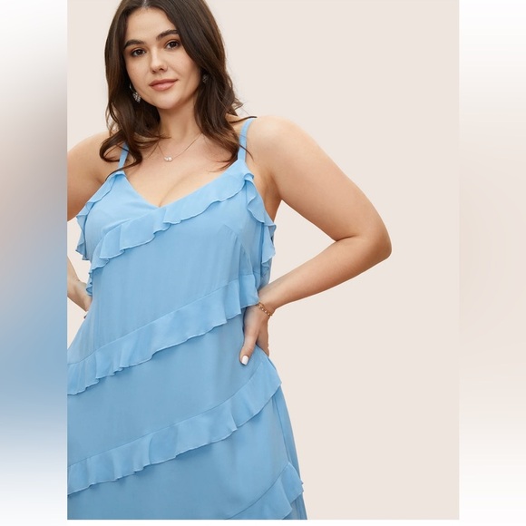 BloomChic V Neck Ruffle Trim Elastic Waist Cami Dress - Picture 3 of 8